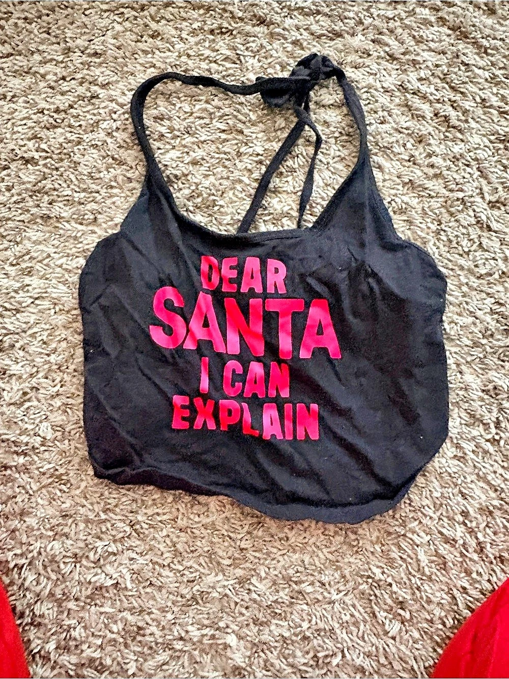Victoria'Small Secret Dear Santa I Can Explain Bling Bow Tank Top Black & Pink